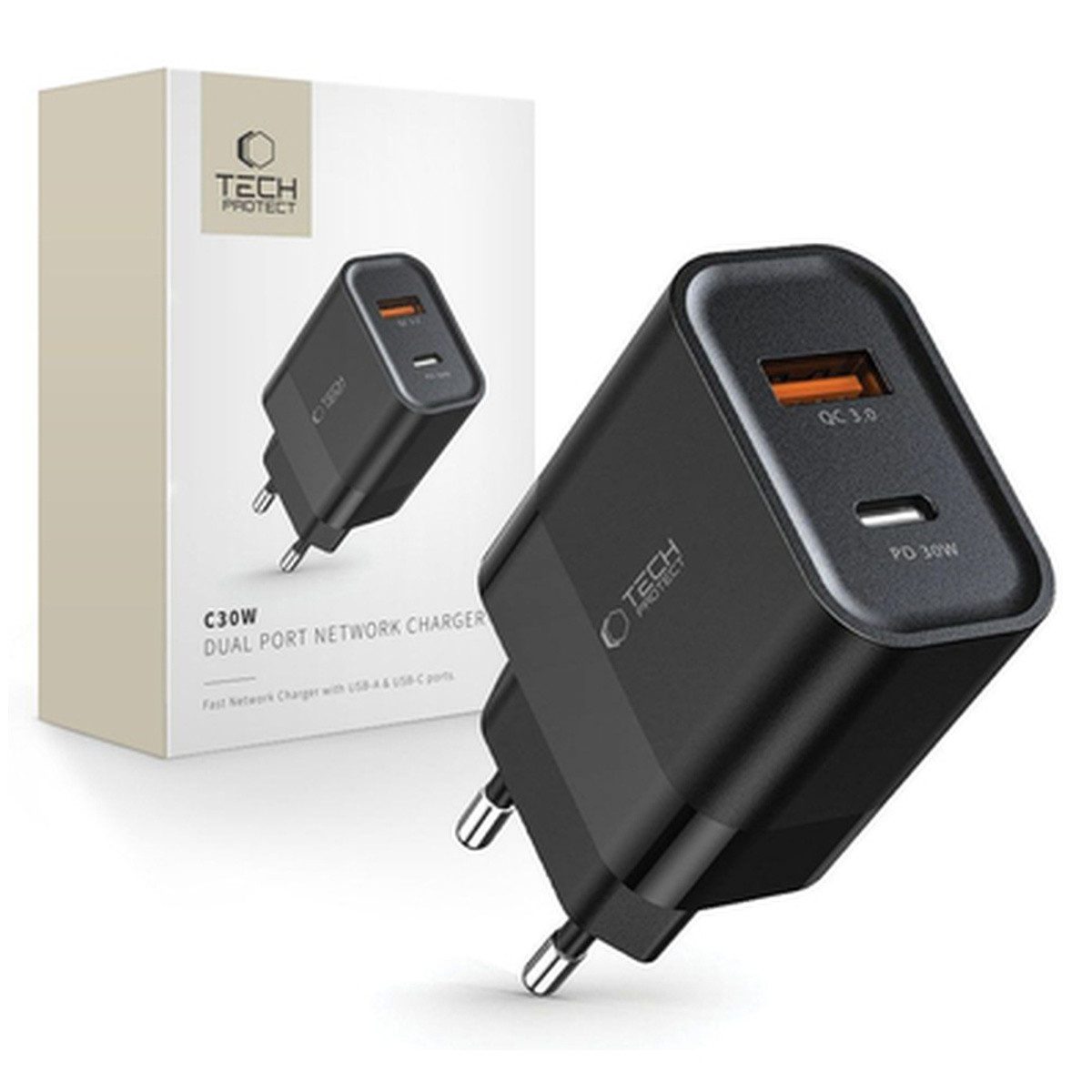 TECH PROTECT Tech Protect C30W USB-C PD 30 W USB-A QC 3 0 Smartphone-Ladegerät
