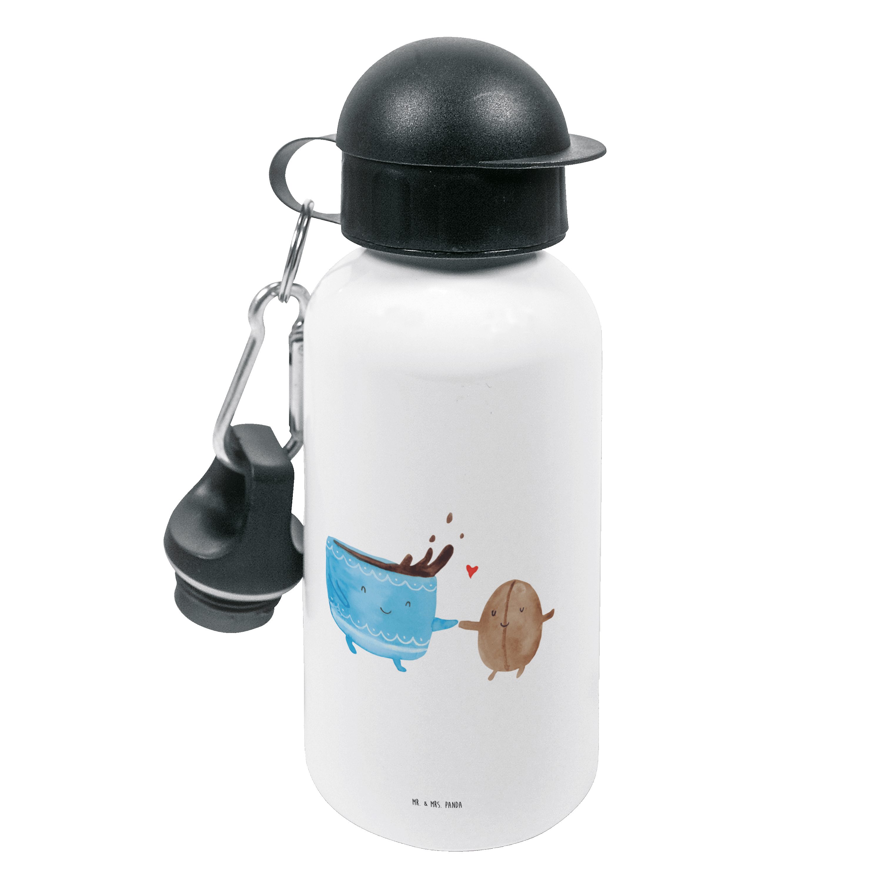 Mr. & Mrs. Panda Trinkflasche Kaffee Bohne - Weiß - Geschenk, Kinder Trinkflasche, lustige Sprüche, Bruch- und auslaufsicher