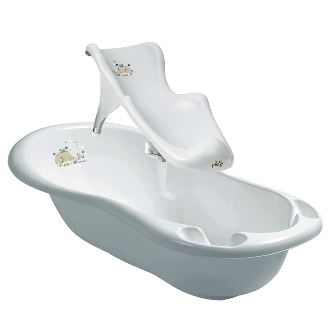 Maltex Babybadewanne WAL Salbeigrau- Set 2-tlg - Babybadeset Zubehör Pflege, (Made in Europe Premium Set), ** Babywanne+ Badesitz **