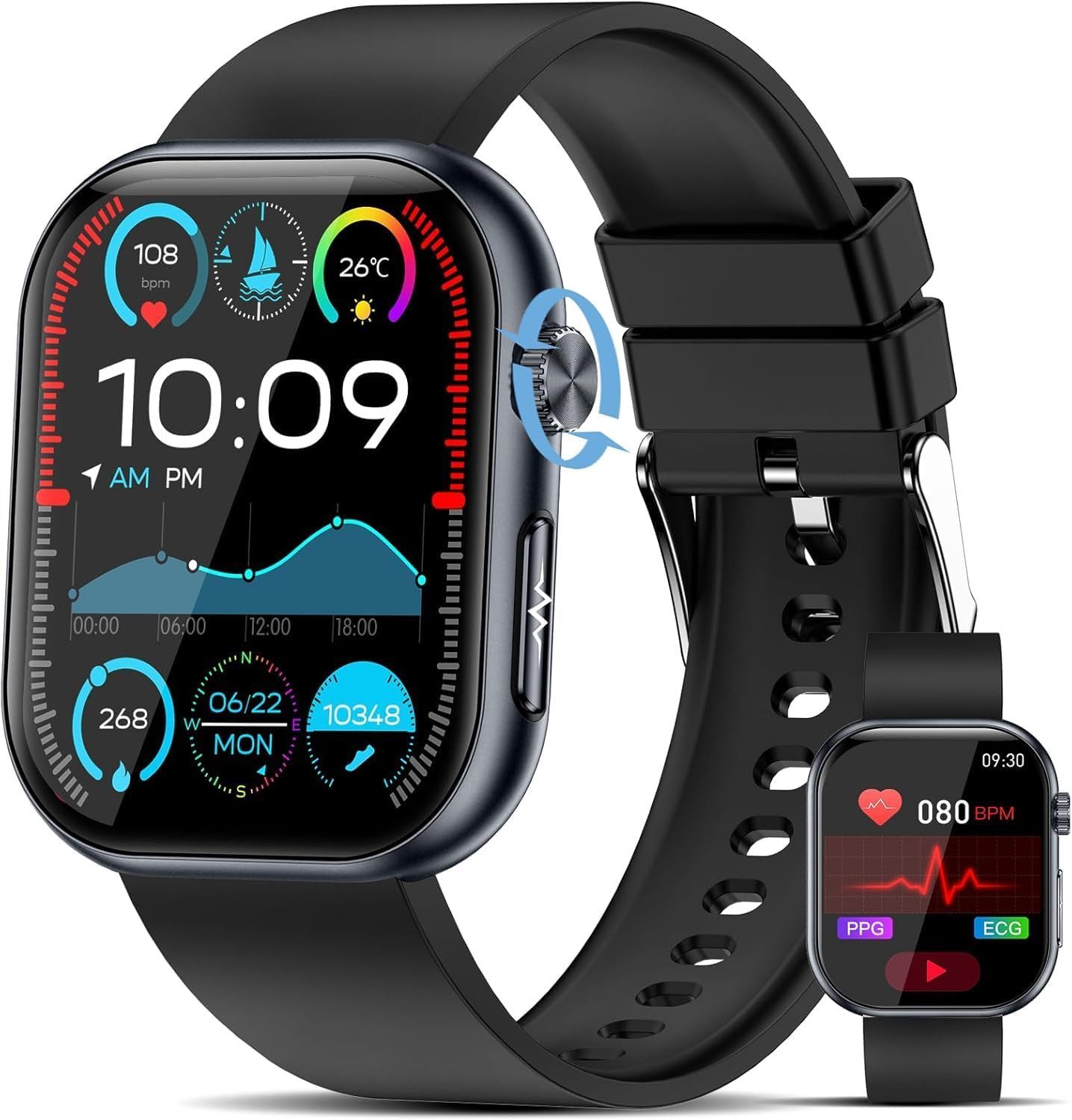 YUPENG Smartwatch (4,9 cm, android ios), EKG HRV Smartwatch mit Gesundheitsanalyse und AMOLED Display