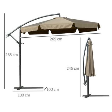 Outsunny Ampelschirm Mit Sonnenschutz mit Handkurbel Rüschen, LxB: 265x265 cm, Gartenschirm, Sonnenschirm, Polyester, Kaffee