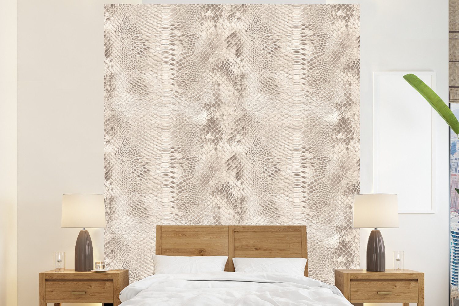 MuchoWow Fototapete Schlange - Muster - Beige, Matt, bedruckt, Vliestapete für Wohnzimmer Schlafzimmer Küche, Fototapete, 180x220 cm
