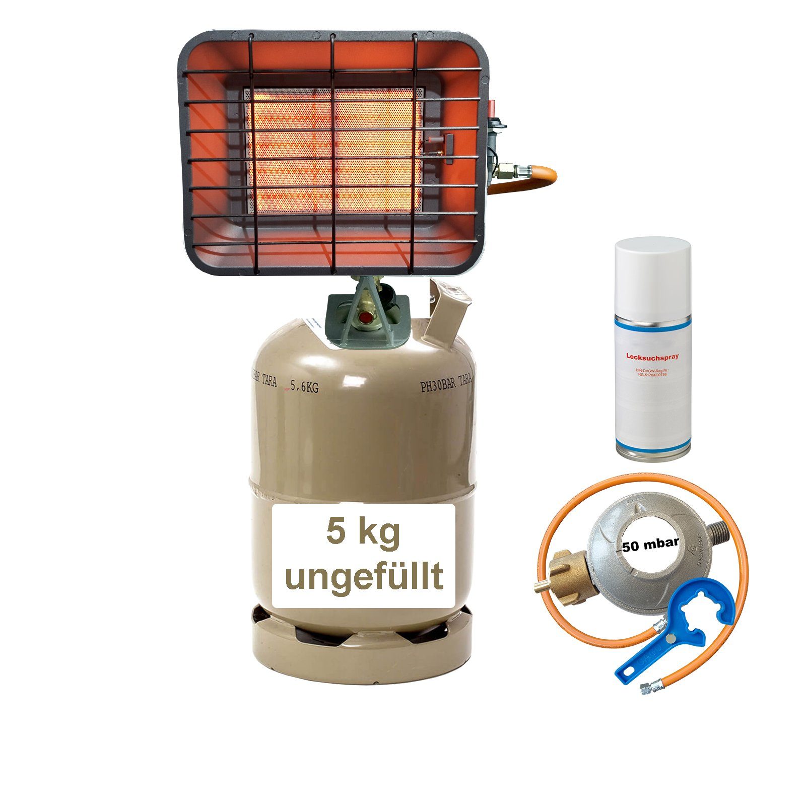 Gasflasche 4200 Heizstrahler, Infrarot + BlueCraft kg Gas-Aufsteckstrahler leer W, 5 Heizstrahler