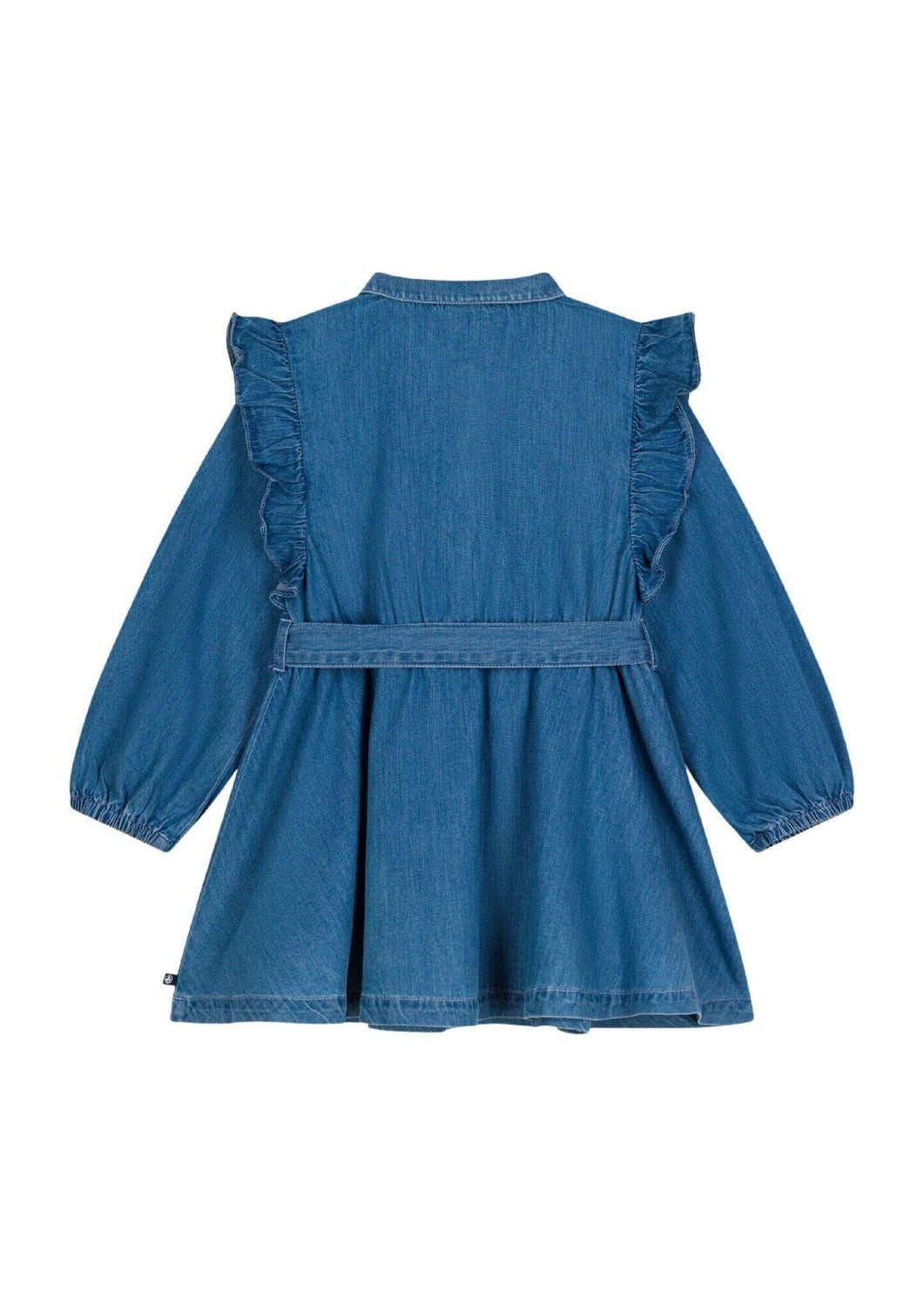Petit Bateau A-Linien-Kleid Petit Bateau langärmeliges Denim Kleid für Kinder mit Kragen, Rüschen