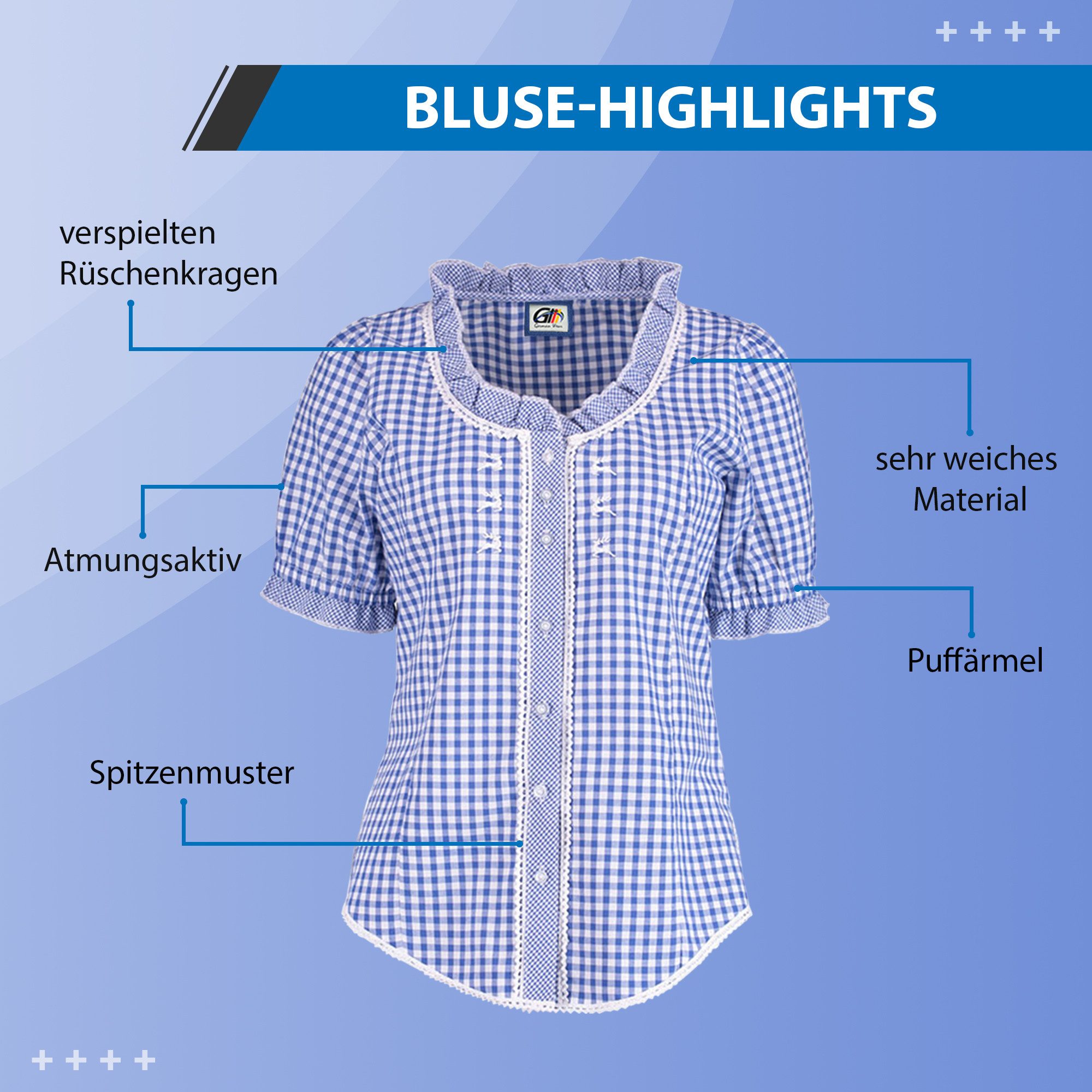German Wear Carmenbluse OB35 Trachtenbluse Carmenbluse für trachten lederhosen bluse kariert