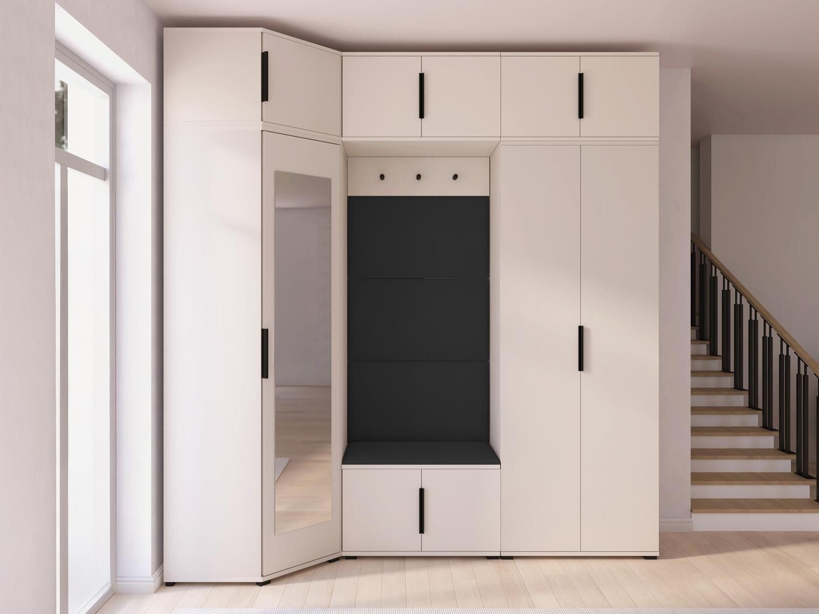 Compleo Garderobenschrank Eckkleiderschrank mit Sitzbank, Elegant design, Kaschmir ERIS
