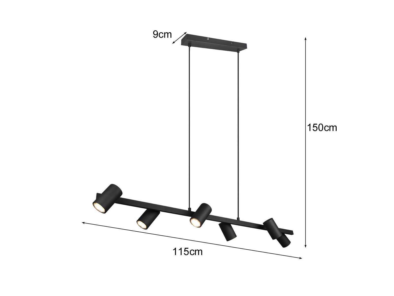 meineWunschleuchte LED Pendelleuchte, Dimmfunktion, Schwarz LED Schwarz über Kücheninsel mehrflammig Warmweiß, 115cm Esstisch-lampe wechselbar, matt große Breite