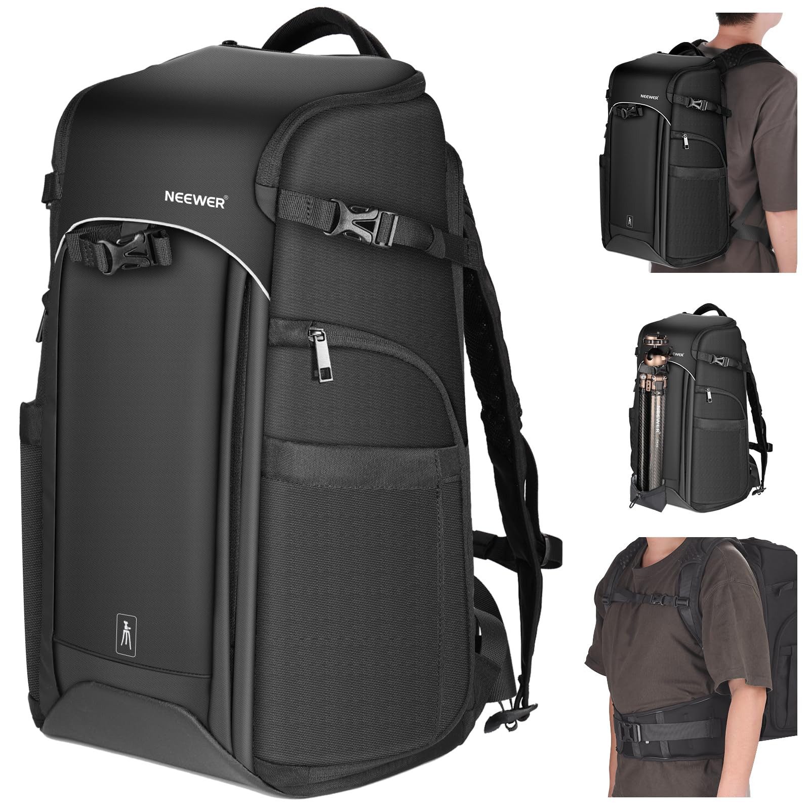 Neewer Kameratasche PB010 Kamerarucksack 20L, wasserdicht, mit Laptopfach 15", für DSLR (Packung, Farbe:schwarz, Grundfarbe:schwarz)