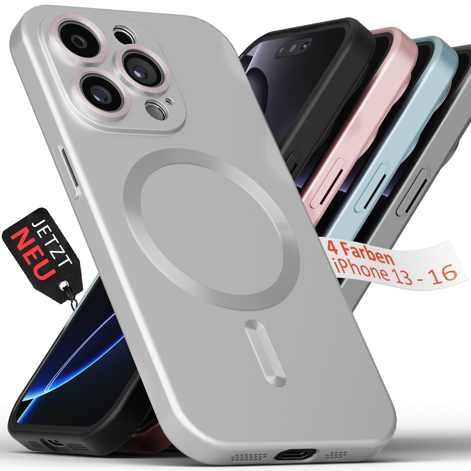GreenHec Handyhülle Hülle iPhone 16 15 14 13 Pro Max Plus Slim MagSafe Case Dünn Handy 7 Zoll, Cover Bumper Schutzhülle Blau Silber Grau Rose Kameraschutz