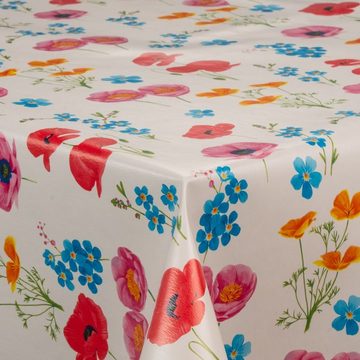 laro Tischdecke Wachstuch-Tischdecken Abwaschbar Blumen rot blau weiß rechteckig