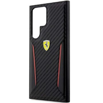 Ferrari Handyhülle Case Samsung Galaxy S23 Ultra Ferrari Carbon-Look Logo 6,8 Zoll, Kantenschutz