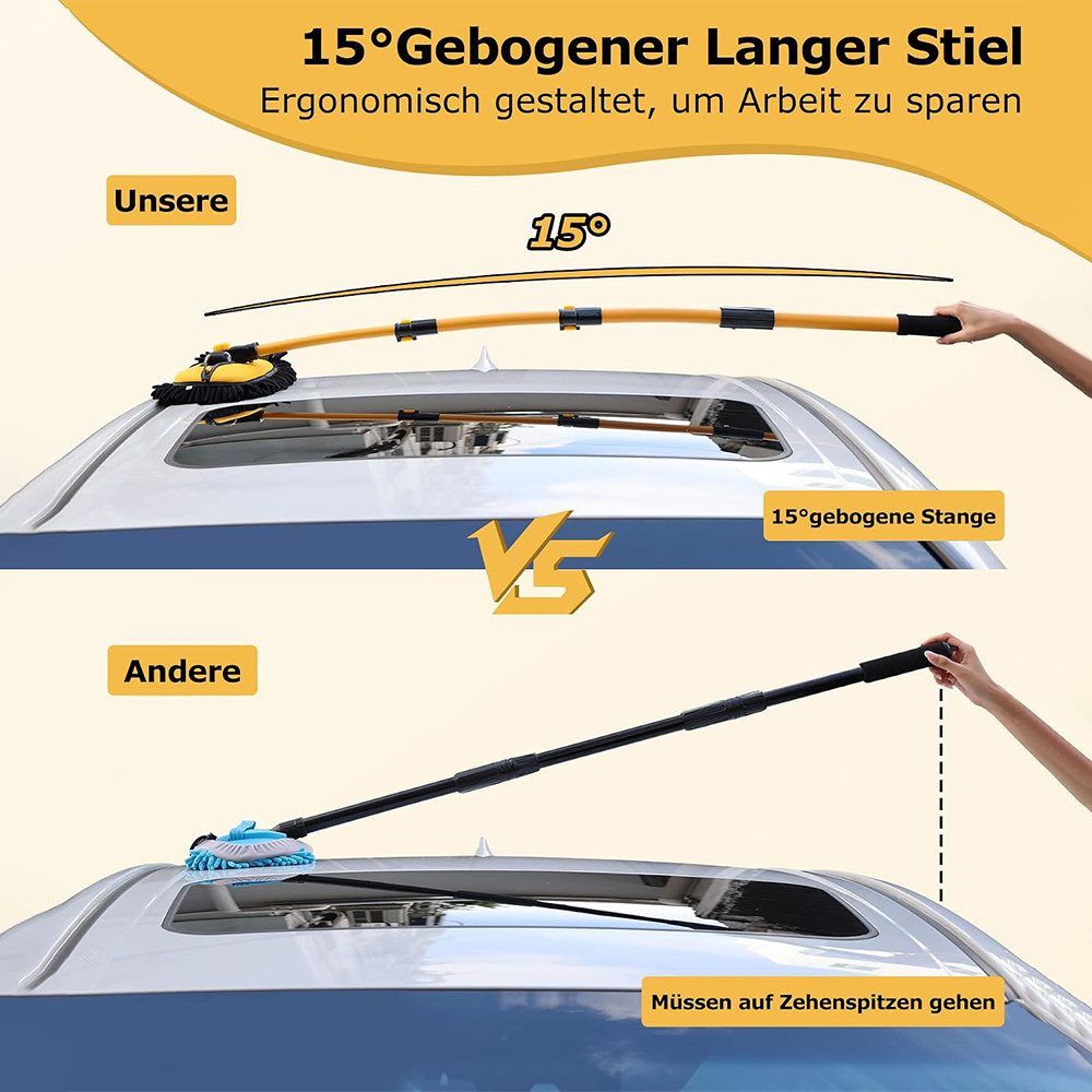 AFKSMILE Autowaschbürste 15° Bogen Auto Waschbürste mit Teleskopstiel,Aluminium Autowaschbürste, (1-tlg), Mikrofaser Chenille Reinigungskit für Auto, LKW und Ha – Bild 3 von 5