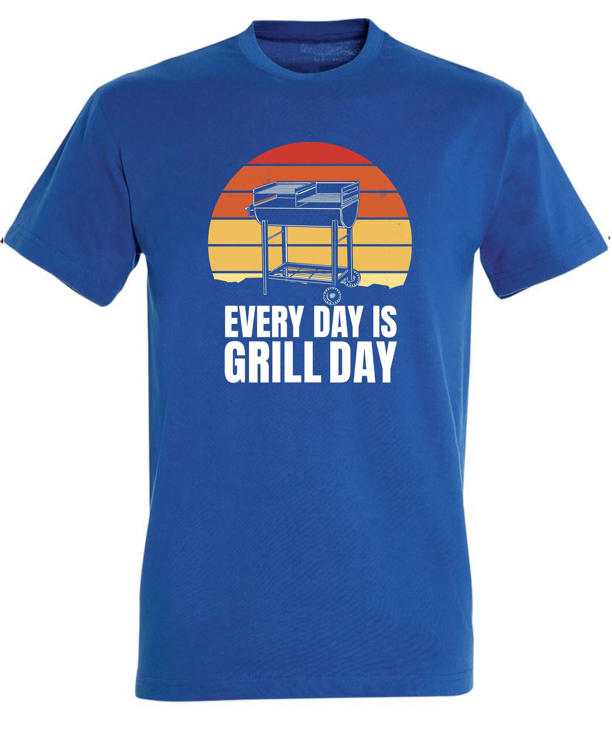Retro Day mit a royal MyDesign24 - T-Shirt Grill Aufdruck Day Every Shirt Print BBQ is T-Shirt Regular Baumwollshirt Grill Herren blau i300 Fit,