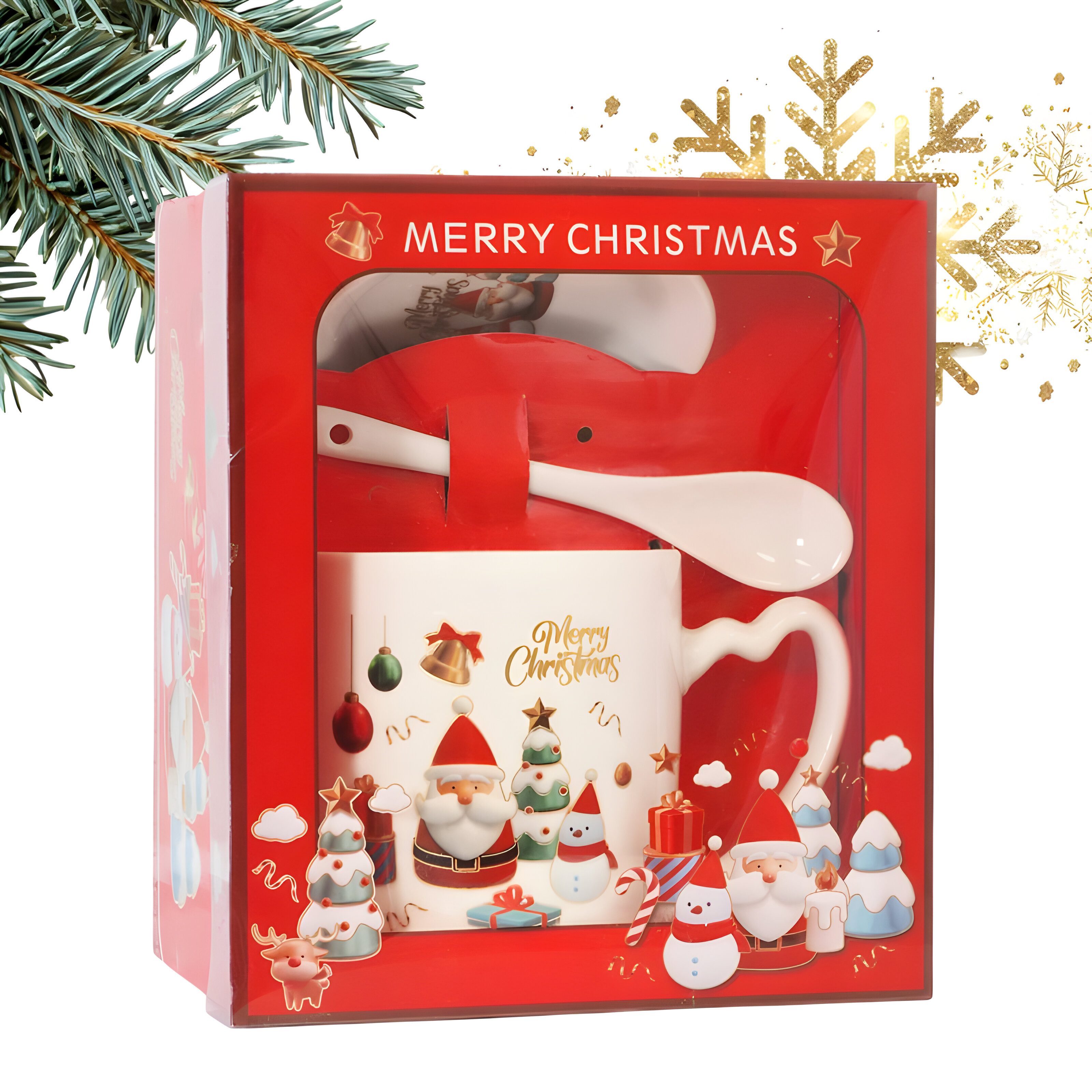 WS-Trend Tasse Weihnachten Christmas 3 tlg Set Kaffeetasse Löffel Untertasse, 3-tlg., Keramik