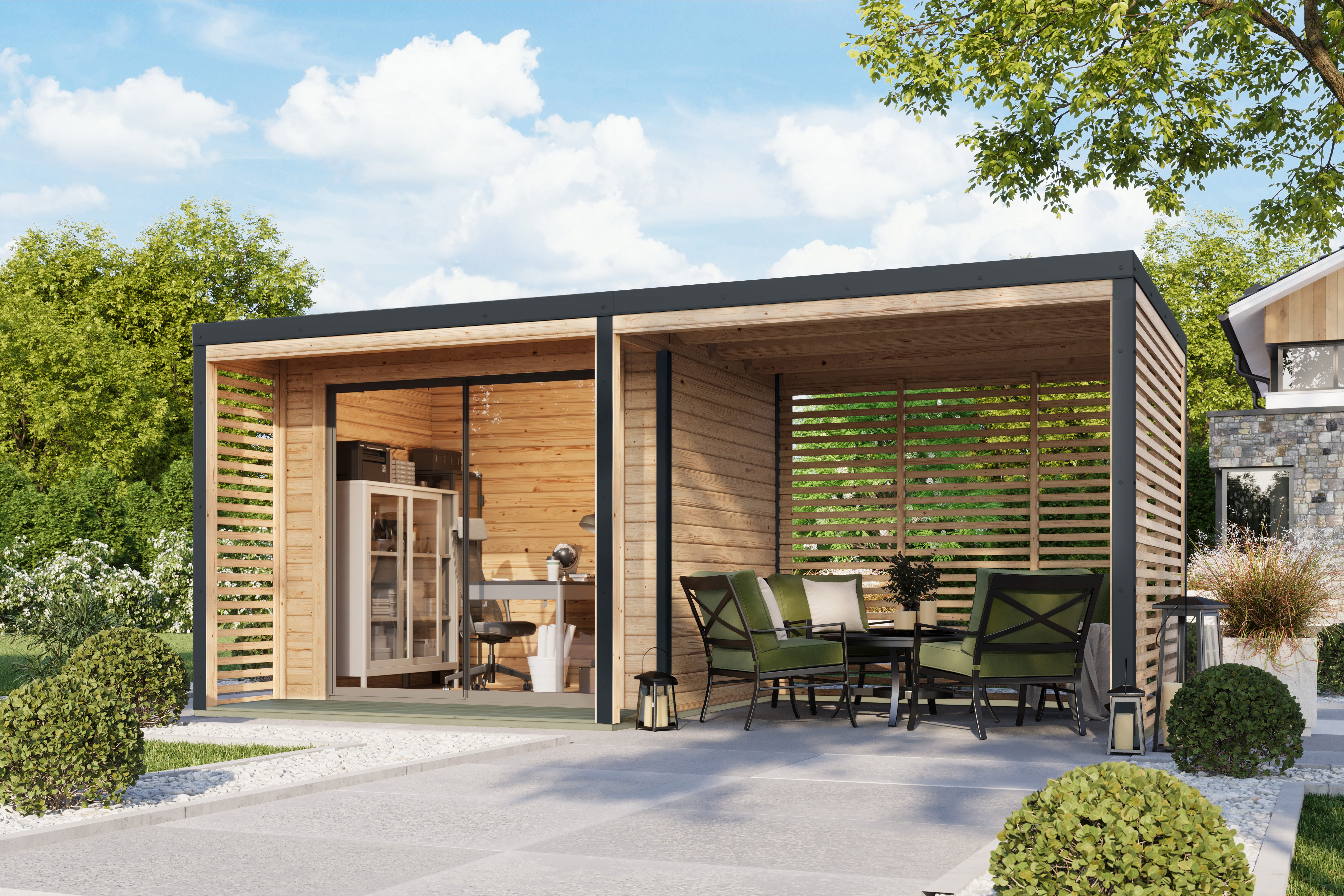 Karibu Gartenhaus Saturino SET, BxT: 540x276 cm, inkl. Massivholzfußboden