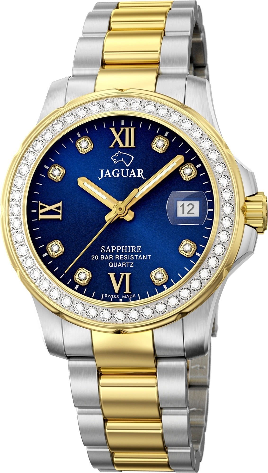 Damen Uhren Jaguar Quarzuhr UJ893/2 Jaguar Damen Armbanduhr Cosmopolitan, Damenuhr rund, mittel (ca. 34mm), Edelstahl, Edelstahl