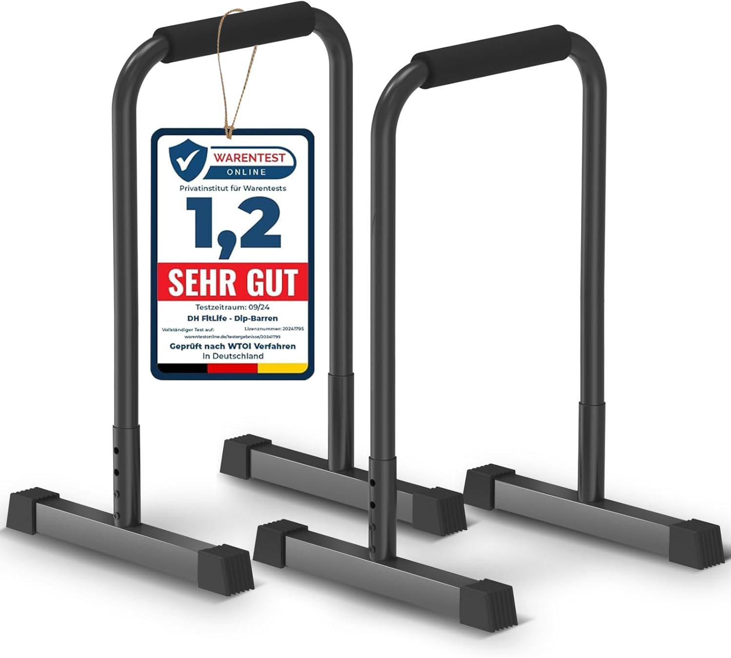 DH FitLife Liegestützgriffe Dip Barren Fitness Parallettes (Dip Stange & Verstellbare Dip-Station 80-90 cm, Parallettes für Calisthenics & Krafttraining), Stabil & Sicher, Indoor & Outdoor Fitness Equipment