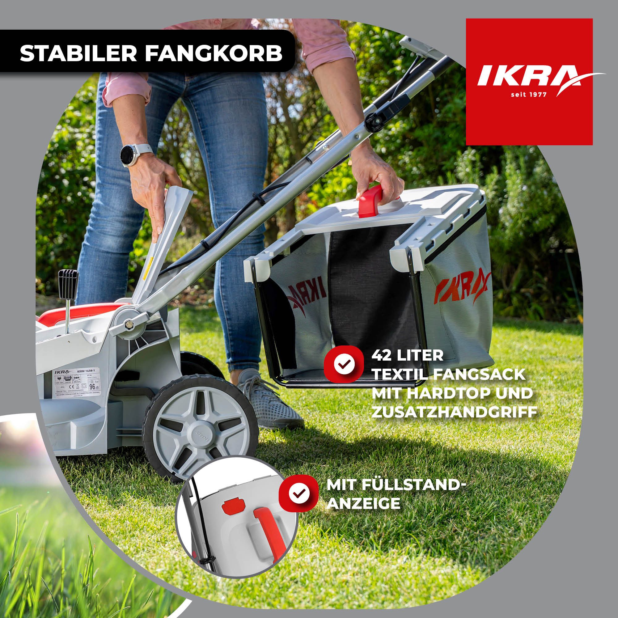 ikra GmbH Elektrorasenmäher IERM 1638-1, 38 cm Schnittbreite, (inkl. Ersatzmesser), 1600 Watt Motor