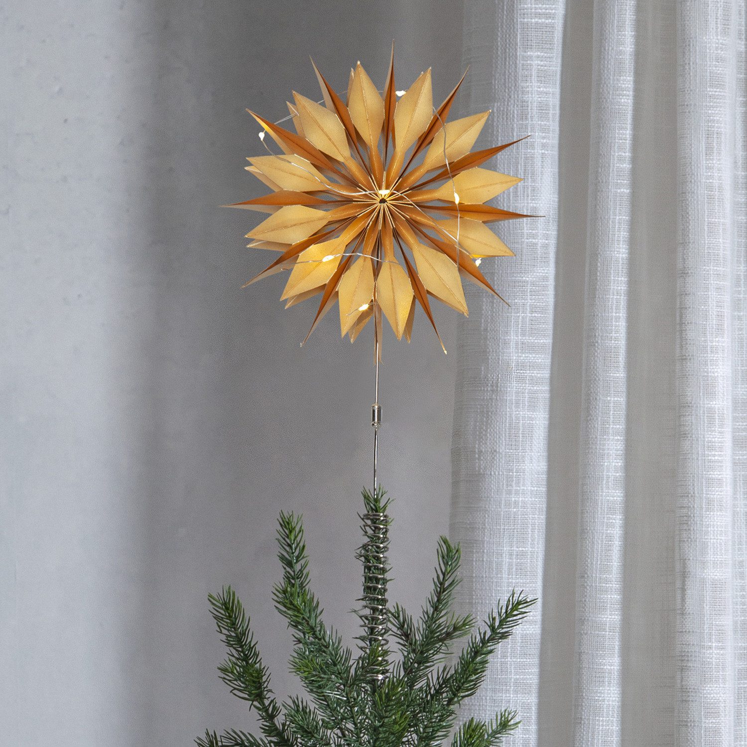MARELIDA Christbaumspitze LED Baumspitze Papierstern Tannenbaumspitze beleuchtet H: 43cm gold
