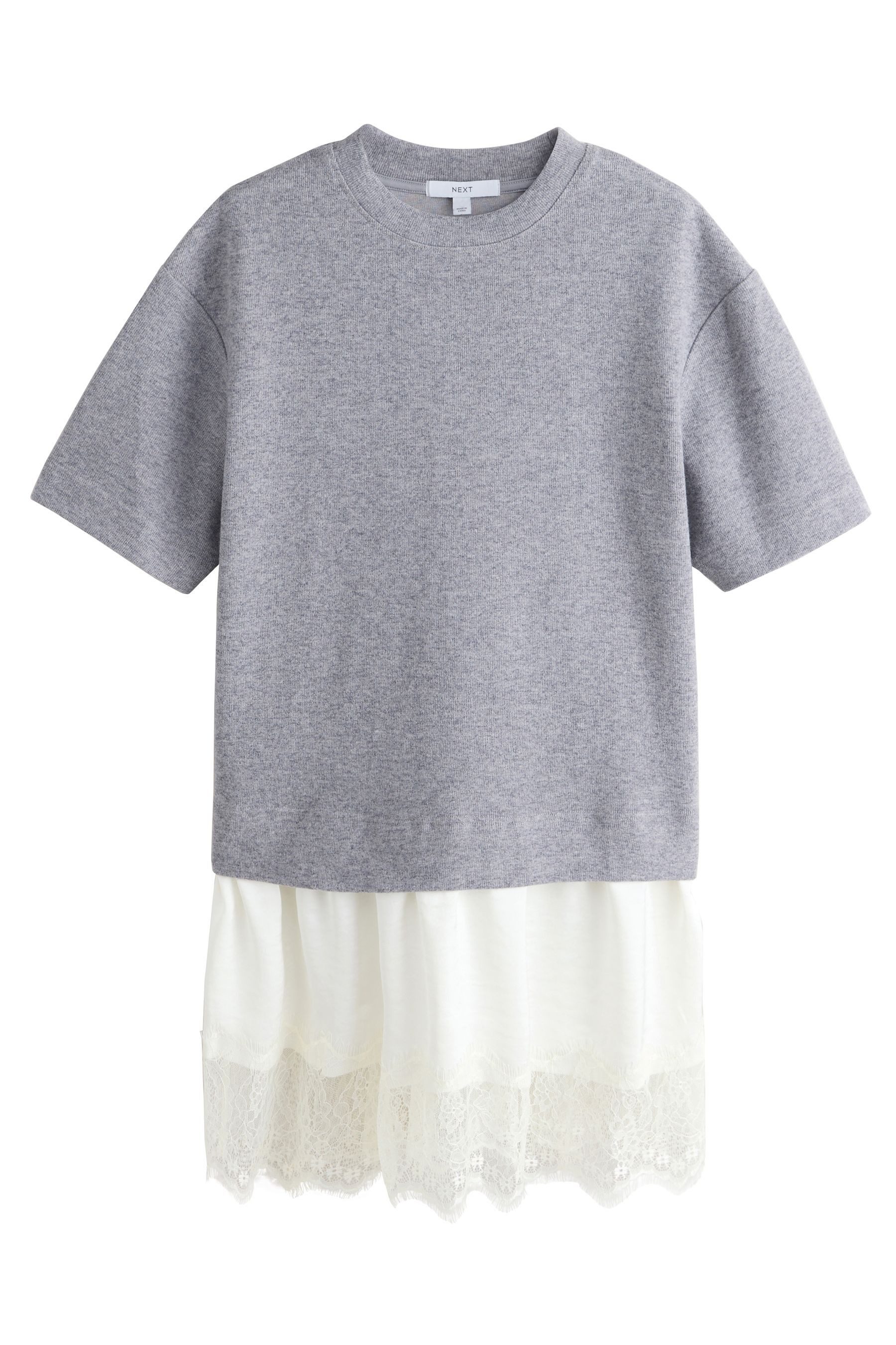 Next Shirtkleid Weicher 2-in-1 Kurzarm-Pullover mit Spitzenrock (1-tlg)