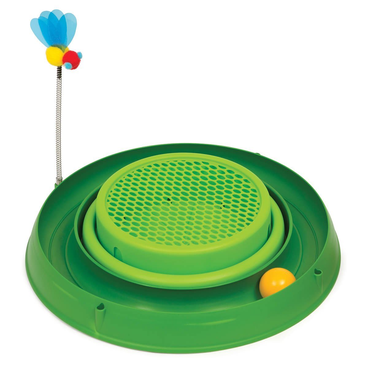 Katzen-Spielschiene 3in1 mit Gras und Spielzeug grün