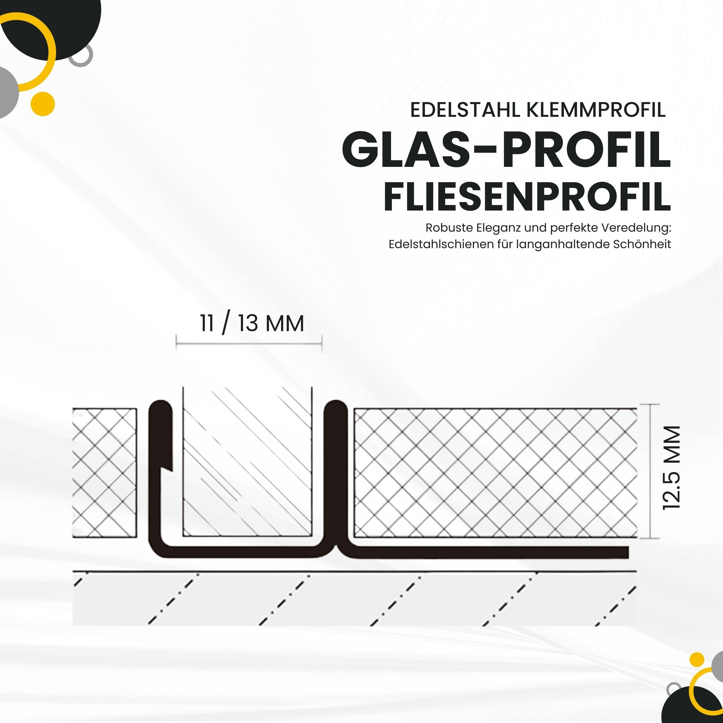 tktrading24 Abschlussprofil Glas-Fliesenprofil Edelstahl Klemmprofil Wandprofil V2A 2 m H12,5 mm – Bild 4 von 5