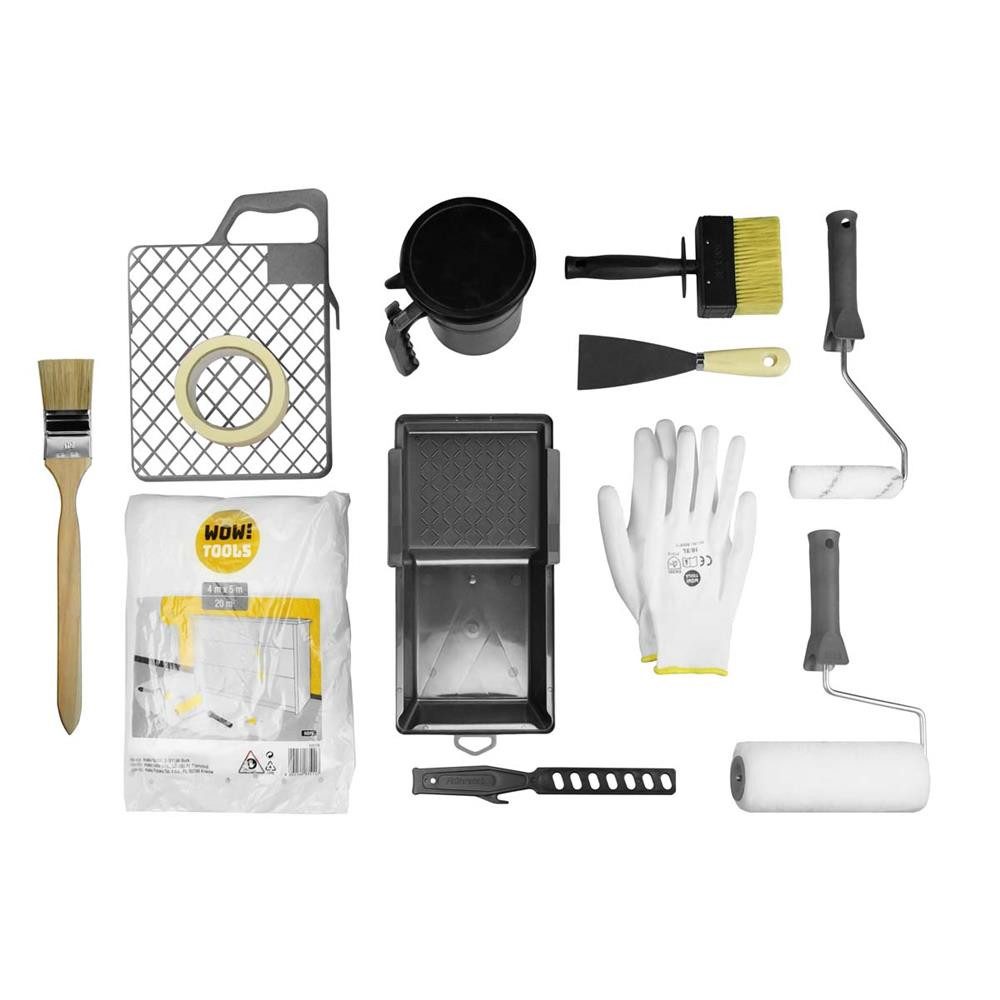 WOW!TOOLS Malerset XXL Malerkit PAINT2GO 14tlg Farbroller Pinsel Handschuhe Farbwanne