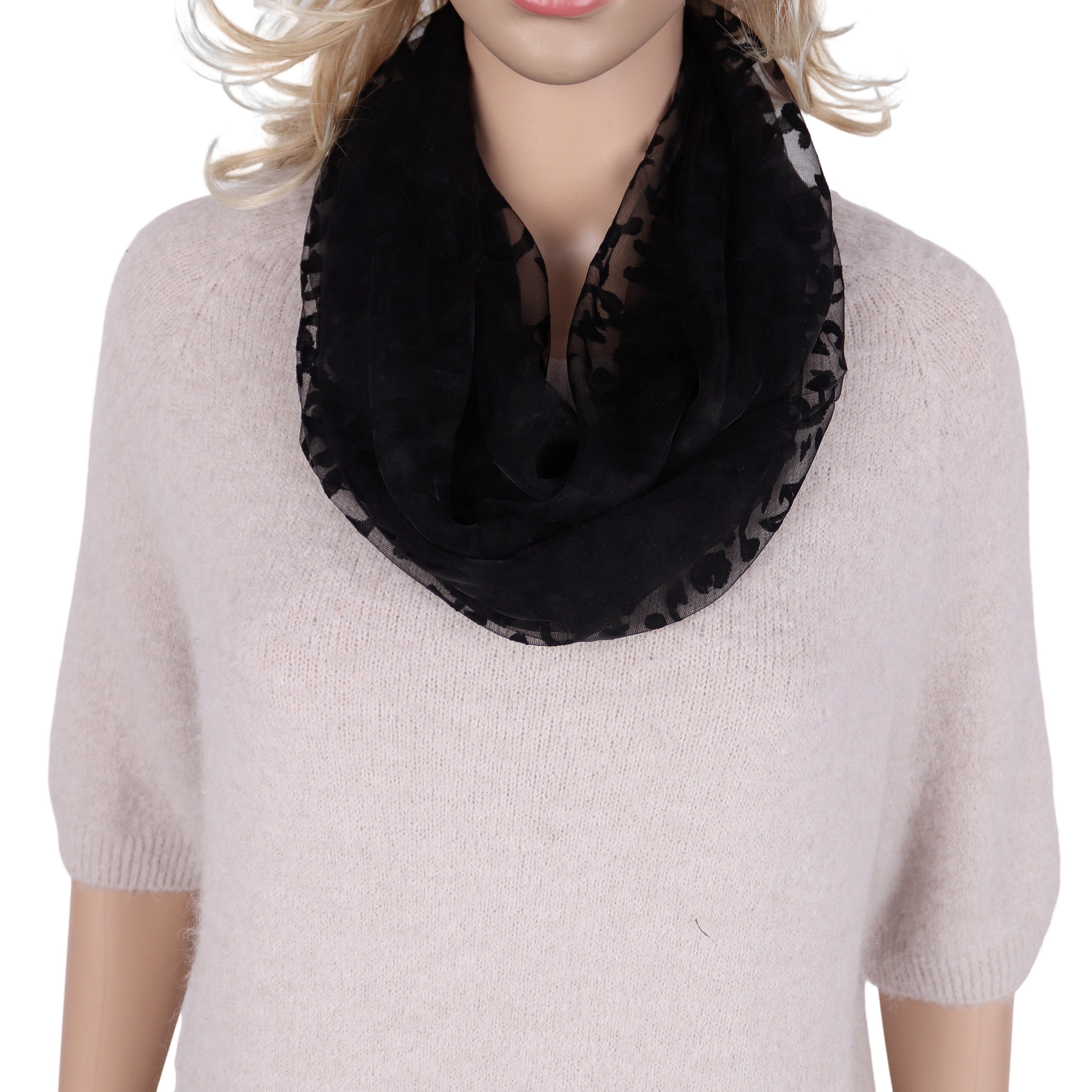 MIRROSI Loop Damen Schal Unifarbe HALBTRANSPARENT, Tolle Muster, Schlauchschal, (ca.160x38cm, zweimal um den Hals wickelbar), sehr leicht und angenehm zu tragen