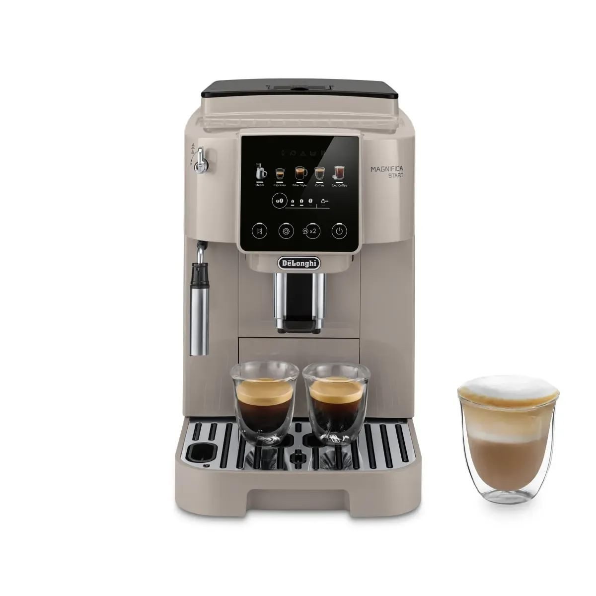 De'Longhi Kaffeevollautomat Magnifica Start Pop ECAM220.50.BG - 5 Rezepte, Milchschaumdüse, beige, Intuitives Touch Bedienfeld, Iced Coffee, einstellbares Aroma