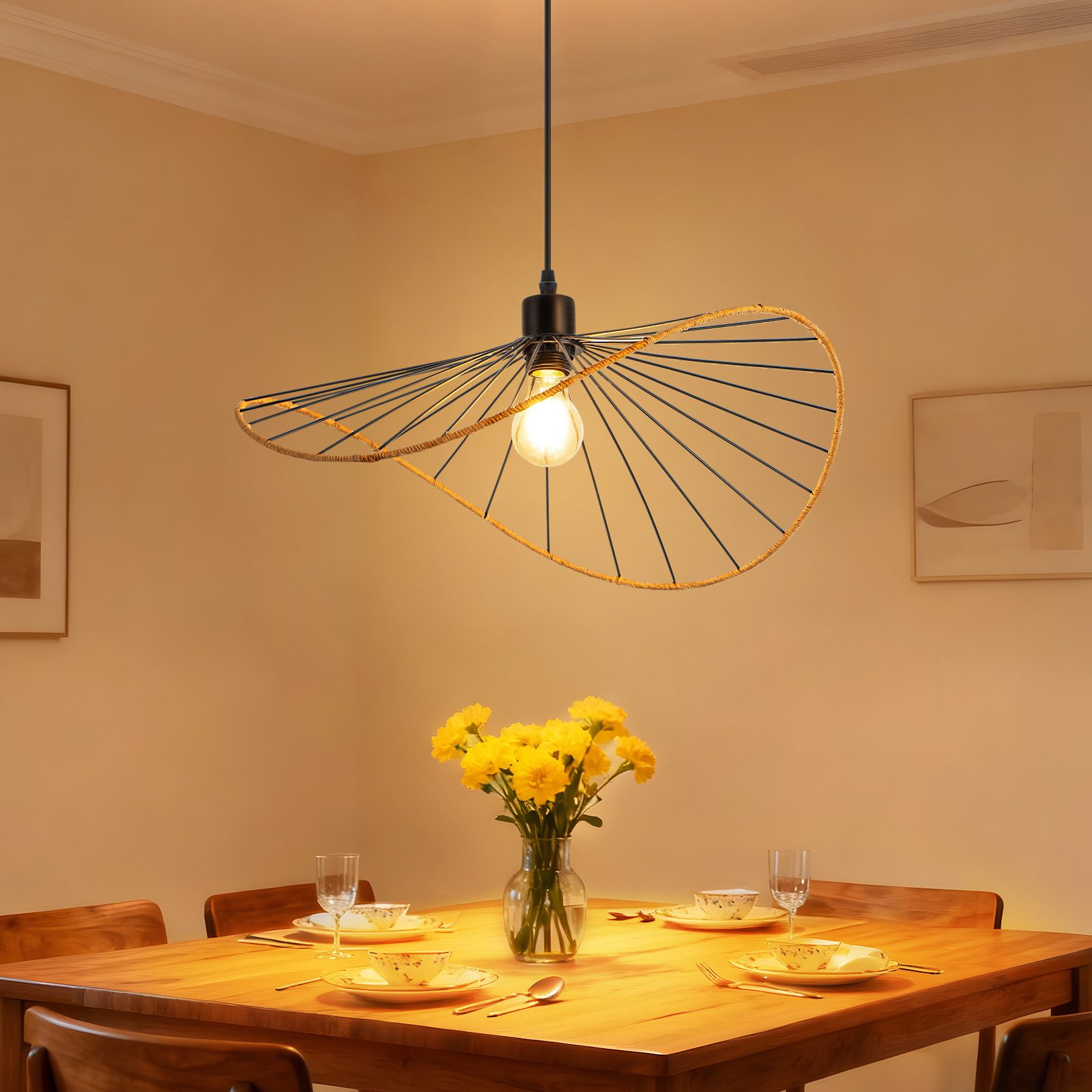 Nettlife Pendelleuchte Schwarz Retro Boho Hängelampe E27 Ø 50cm (ohne Leuch günstig online kaufen