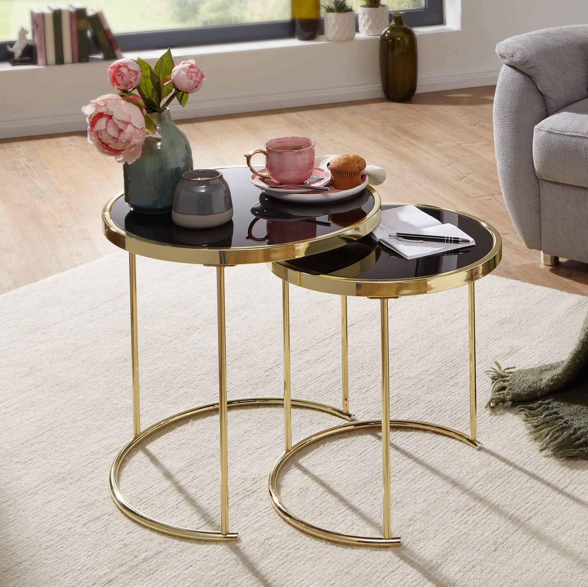 FINEBUY Satztisch FB49696 (Schwarz / Gold günstig online kaufen