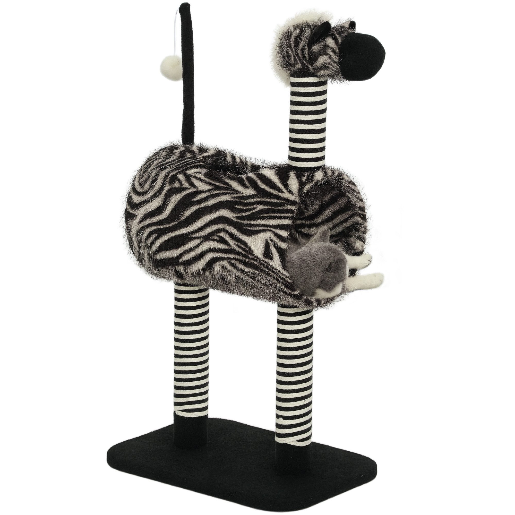 FELIXLEO Kratzbaum Kratzbaum Zebra Design Tunnel 3 Kratzstämme 48,5x35x93 cm Schwarz Weiß