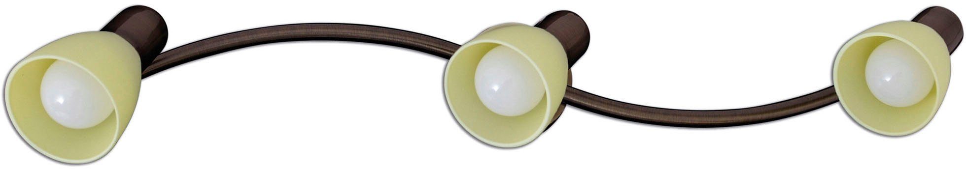 näve LED Deckenspot Mestre, LED wechselbar, Warmweiß, 3er LED Wand-u. Deckenspot, E14, braun, Glasschirm weiß
