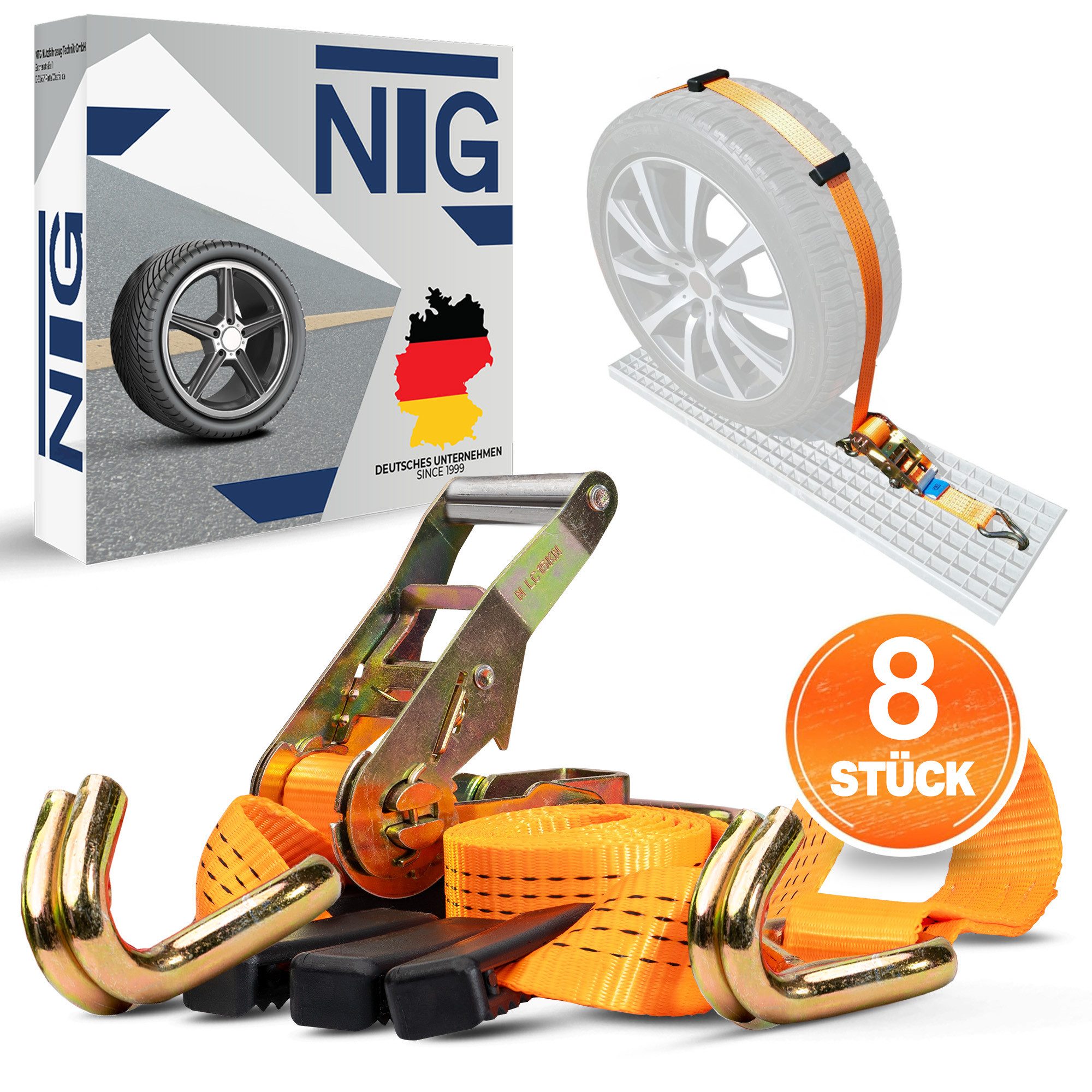 NTG Nutzfahrzeug Technik GmbH Spanngurt Autotransport Zurrgurte Gurt 8 Stück Set 50mm Reifengurt Кулон PKW (8-St)