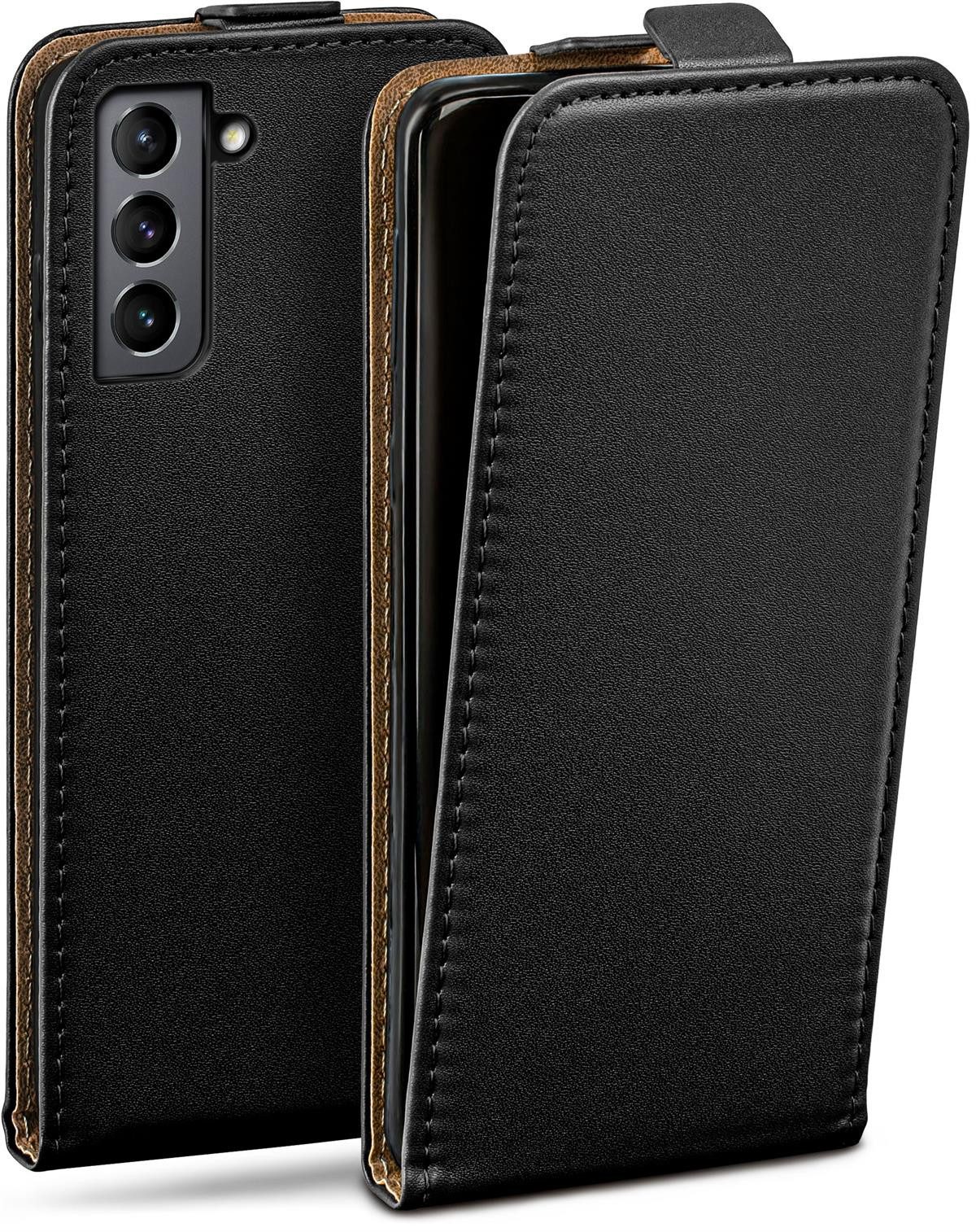 moex Handyhülle für Samsung Galaxy S21 Hülle Klappbar Flip Case Schwarz 6,2 Zoll, 360 Grad Schutz Handytasche Leder Optik PU Lederhülle Cover Klapphülle