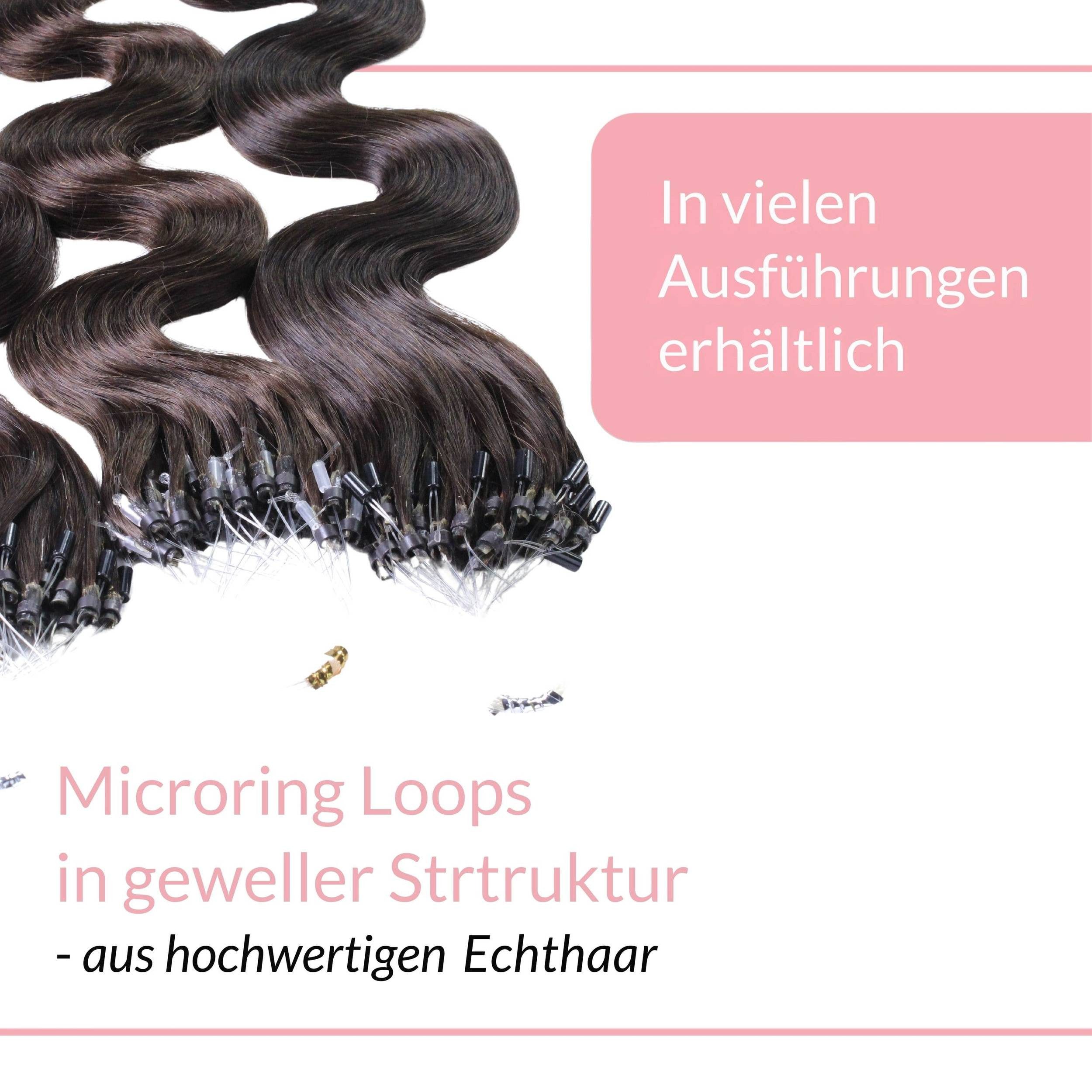 hair2heart Echthaar-Extension Microring Loops - gewellt #5/0 Hellbraun 0.5g 40cm
