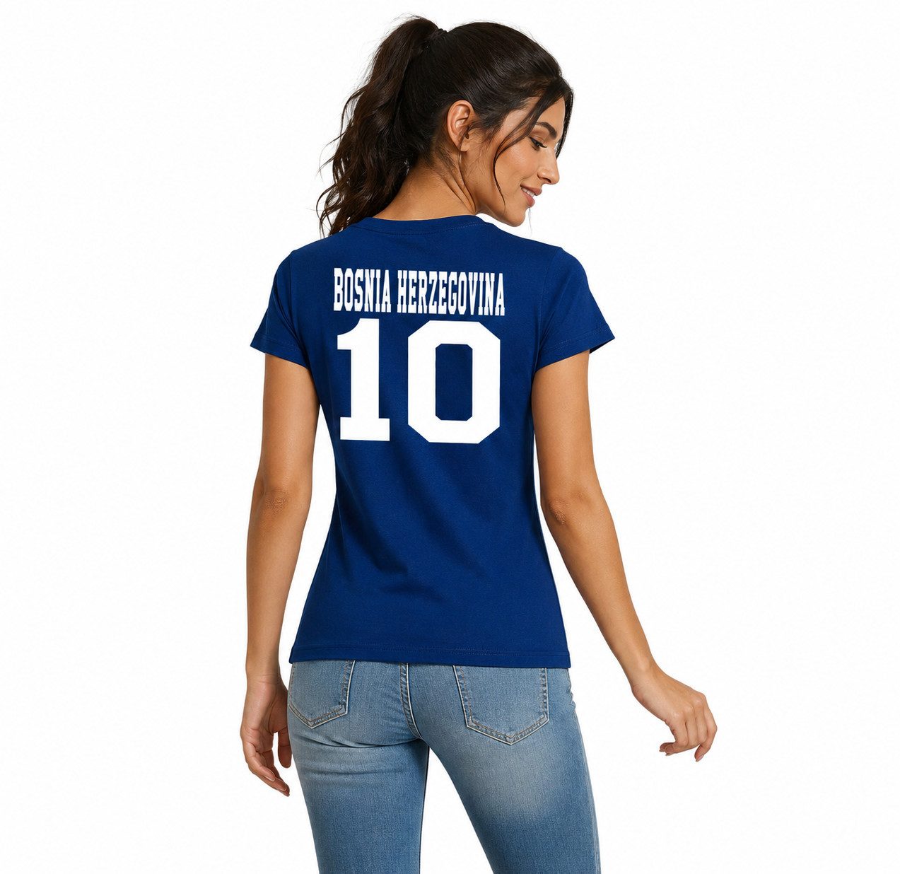 Blondie & Brownie T-Shirt Bosnein_D_Tee Damen T-Shirt Bosnien Fußball Fan Trikot Print Shirt Bosnien Fußballfan Damen Trikotshirt