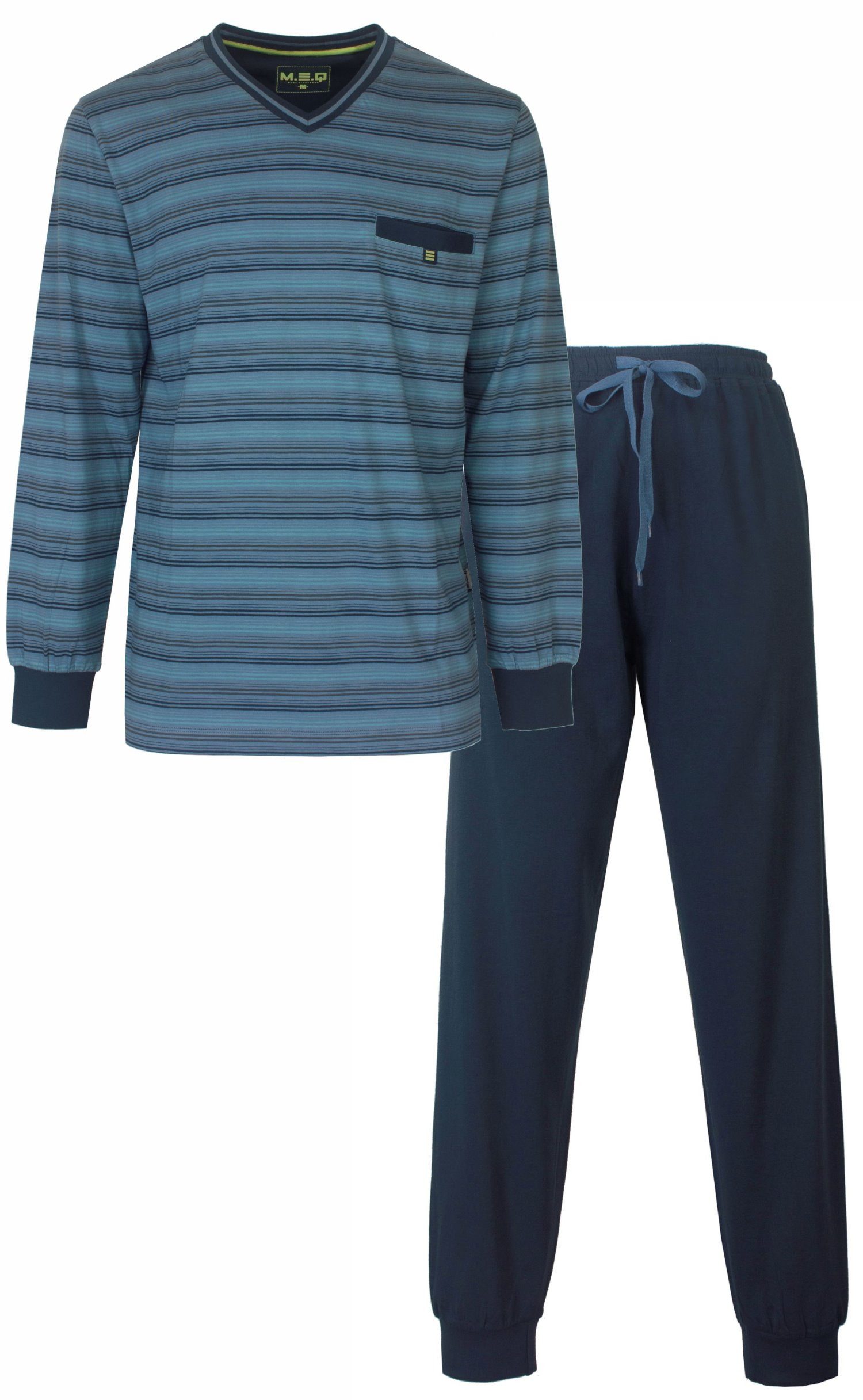 M.E.Q. Schlafanzug Herren Pyjama lang (2 tlg) Baumwolle