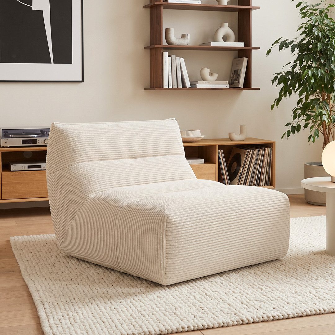 skølm Relaxsessel & Beanbag-Sofa aus Cord, Sitzsack Sofa dick gepolstert, vakuumiert (Beige, Loungesessel, 1 Sitzer), dick gepolstert, vakuumiert - ohne Aufbau