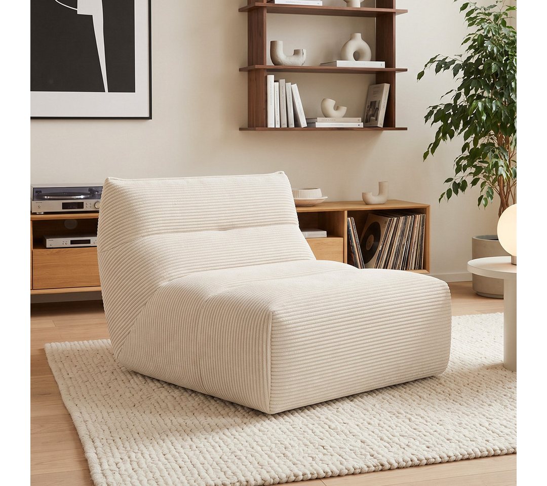 skølm Relaxsessel & Beanbag-Sofa aus Cord, Sitzsack Sofa dick gepolstert, vakuumiert (Beige, Loungesessel, 1 Sitzer), dick gepolstert, vakuumiert - ohne Aufbau