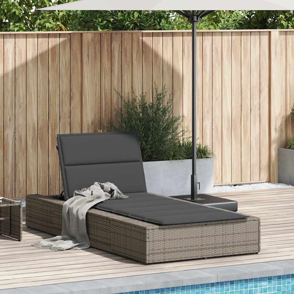 vidaXL Gartenliege Sonnenliege mit schwebender Auflage Grau Poly Rattan, 1 St.