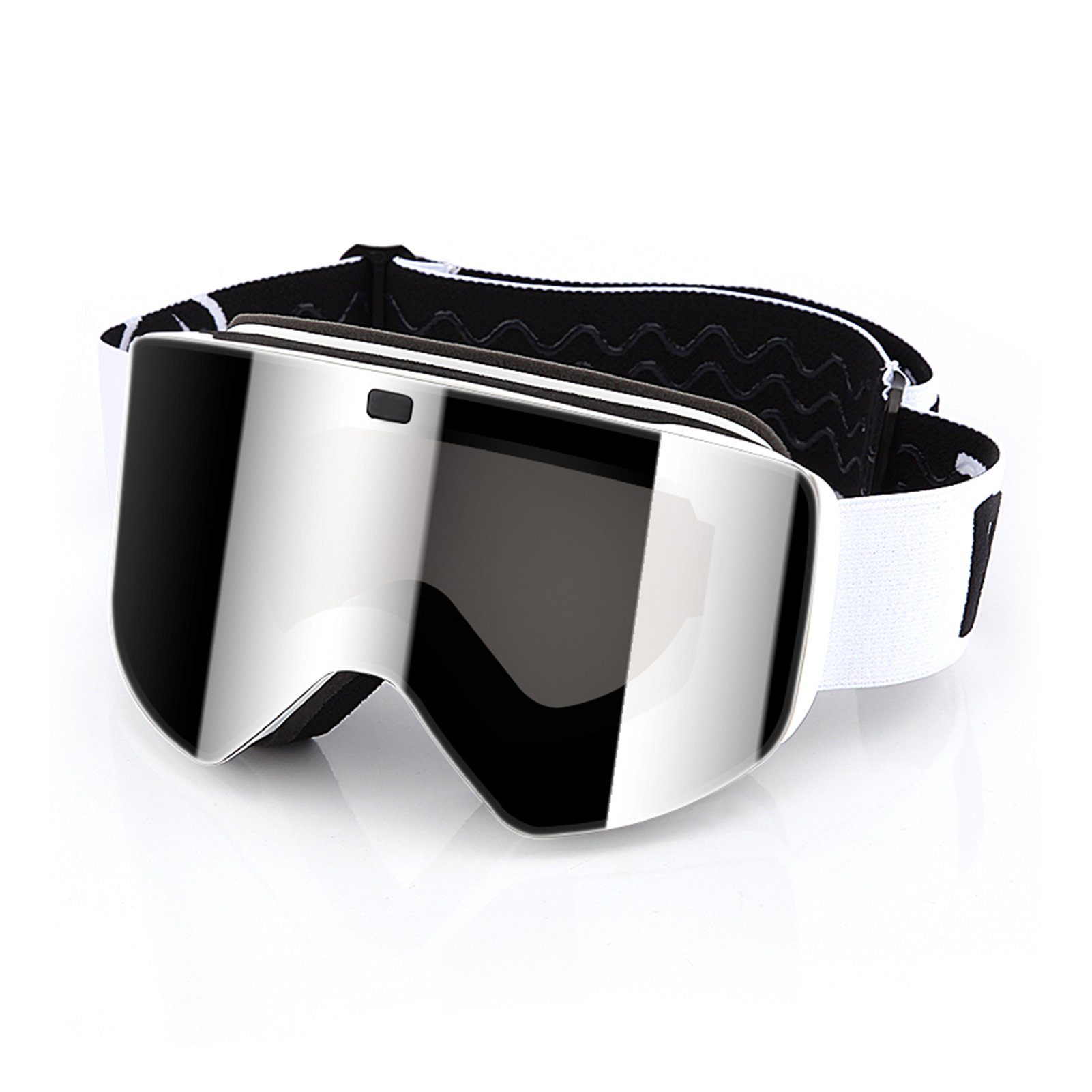 Blusmart Skibrille Zylindrische Doppelschicht-Skibrille, Bequeme Winddichte Schneebrille white silver lens