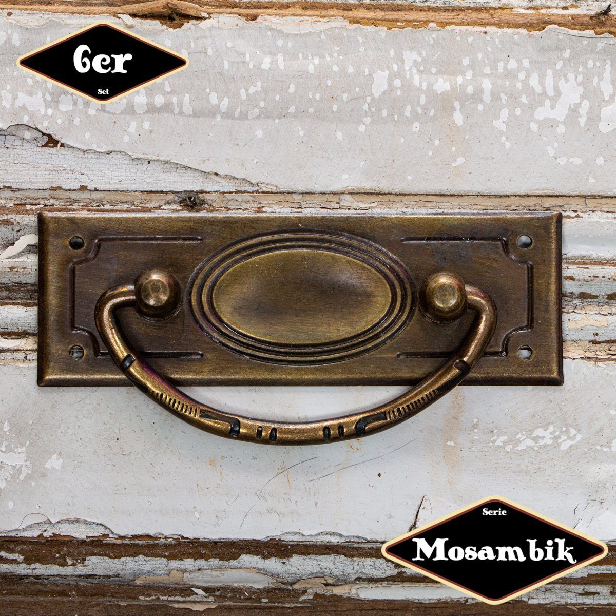 Antikas Möbelbeschlag Schubladengriff,Serie "Mosambik",6er Pack, Eisen in Messing pat.