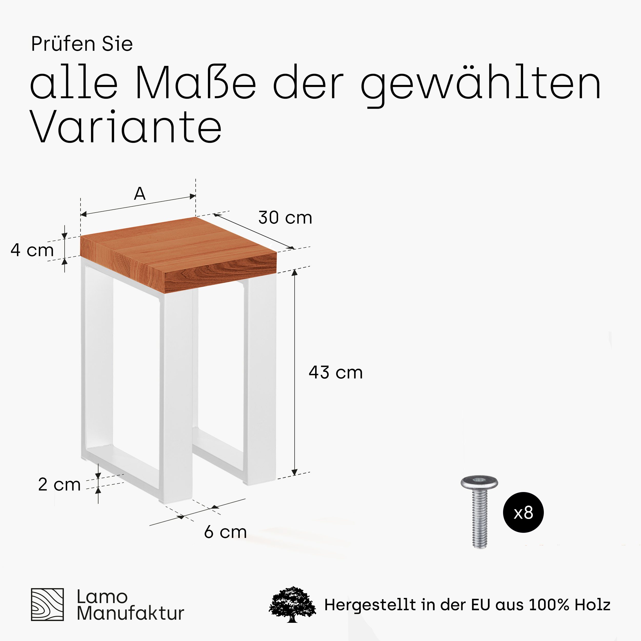 LAMO Manufaktur LSB Essbank Sitzbank 40mm | Weiss (Komplett-Set, 3-Teilig), Dunkel Massivholzplatte stake