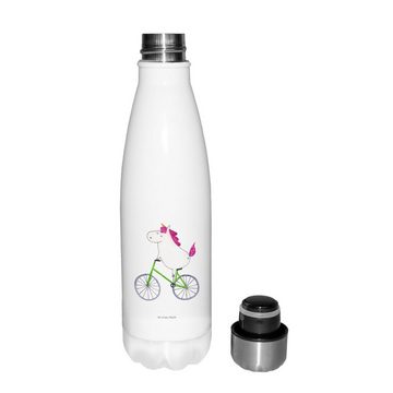 Mr. & Mrs. Panda Thermoflasche Einhorn Radfahrer - Weiß - Geschenk, Bike, Edelstahl, Thermoflasche, Einzigartige Geschenkidee