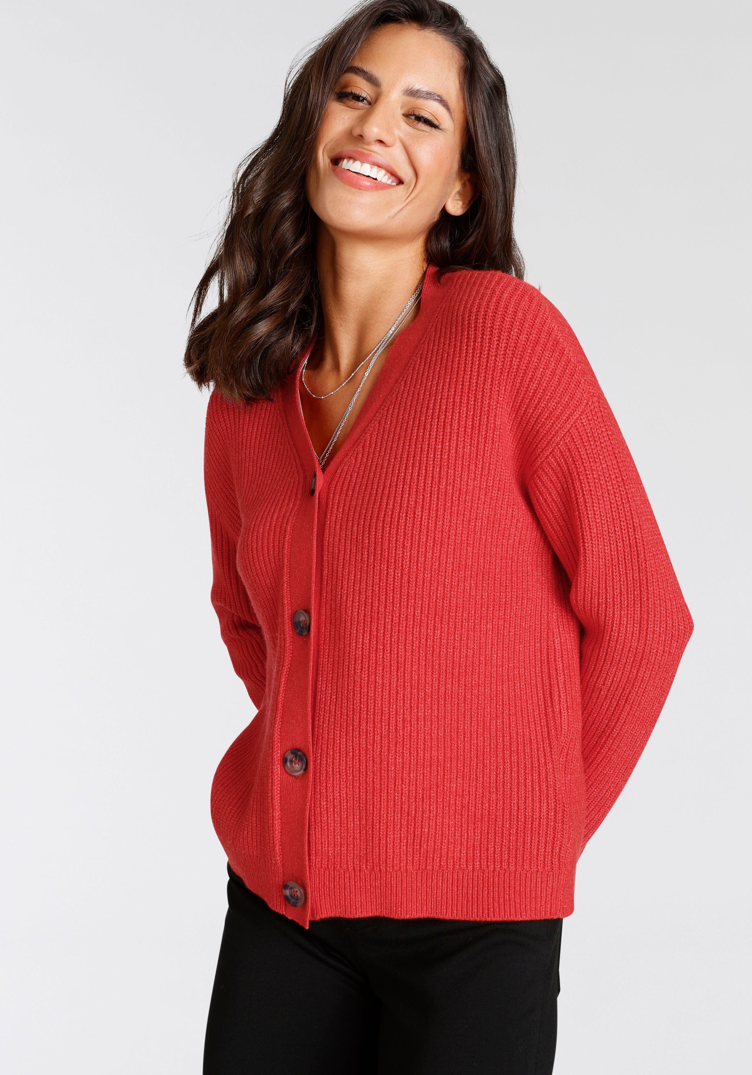 Material) (aus Kurzform in Cardigan Scott rot modischer Laura nachhaltigem