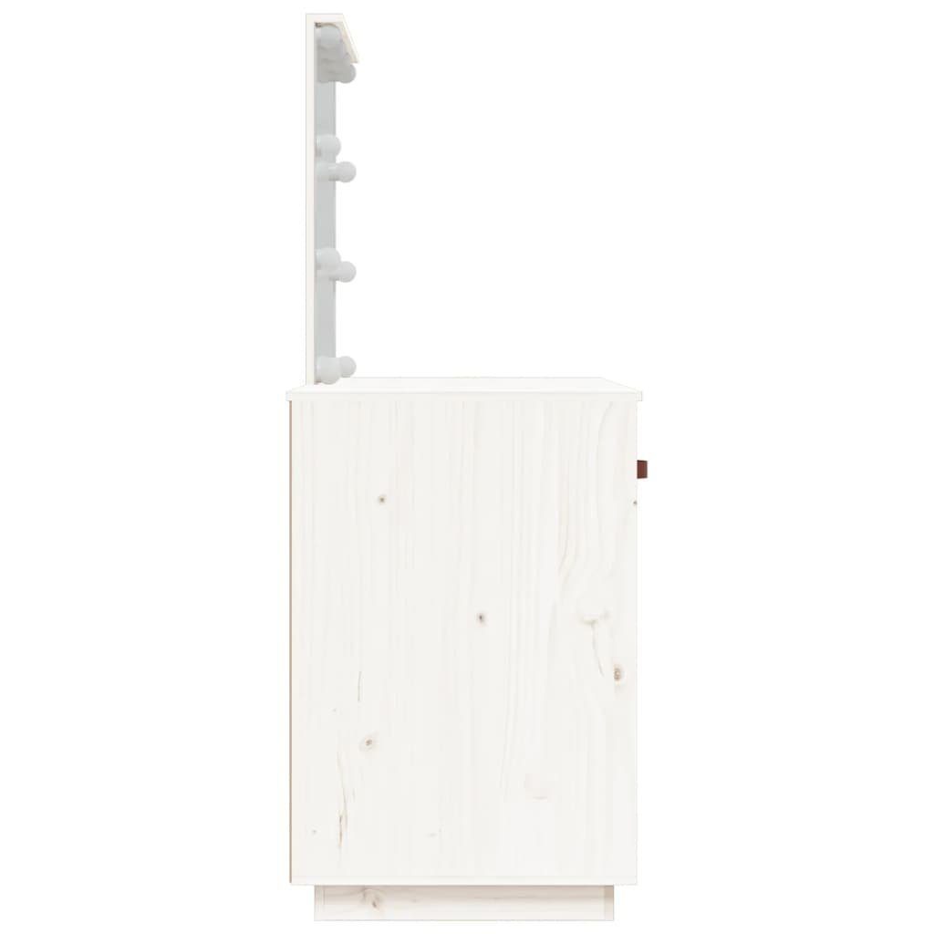 | Weiß Schminktisch Schminktisch Massivholz (1-St) vidaXL Weiß Kiefer mit 95x50x133,5 LED cm Weiß