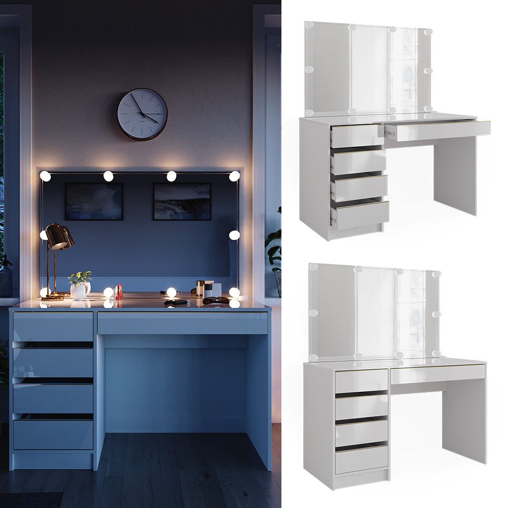 Vicco Schminktisch Sherry, Weiß, 120 cm mit LED Beleuchtung günstig online kaufen