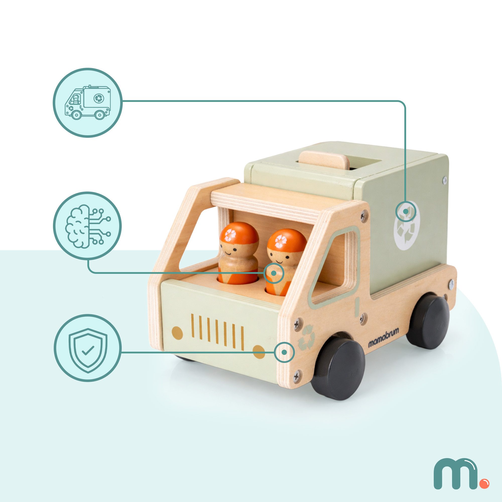 Mamabrum Spielzeug-Auto Mamabrum Müllauto Holz Recycling LKW mit Zubehör Kinder