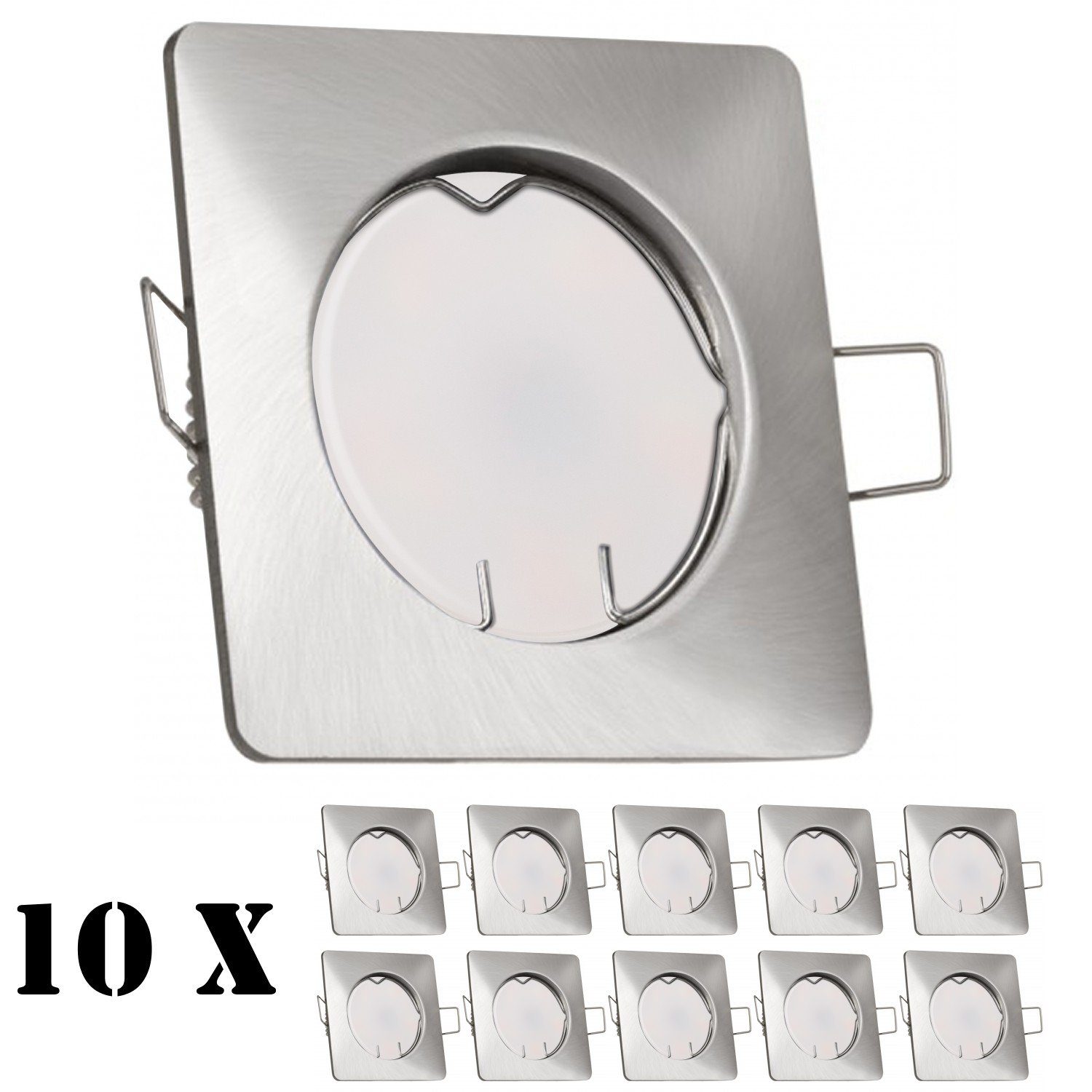 edelstahl extra Einbaustrahler gebürste LED Einbaustrahler Set LEDANDO flach LED silber / 10er in